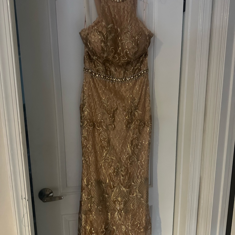 Gold Halter Backless Gown for Weddings